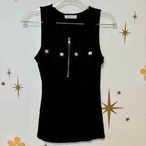Women’s Black Tank Top with Gold Accents